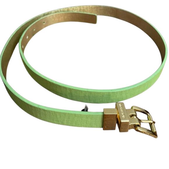 Authentic Michael Kors Women's Bright Green Leather Belt - Picture 1 of 5